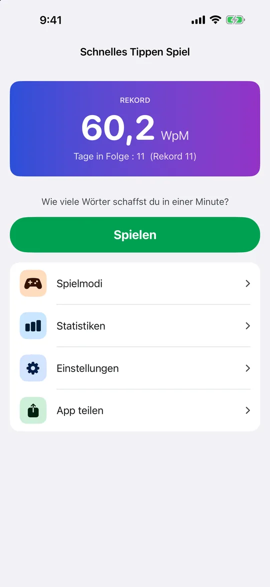Ihr Rekord und Ihre Tagesserie auf dem Startbildschirm