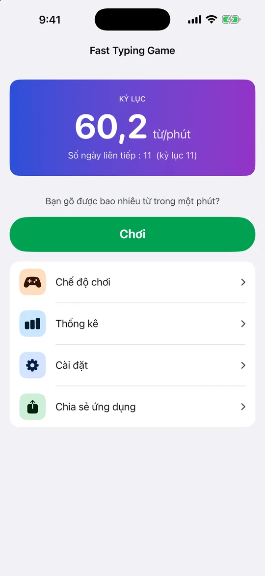 Kỷ lục và chuỗi ngày liên tiếp trên màn hình chính